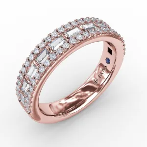 Fana Three-Row Round and Baguette Diamond Band