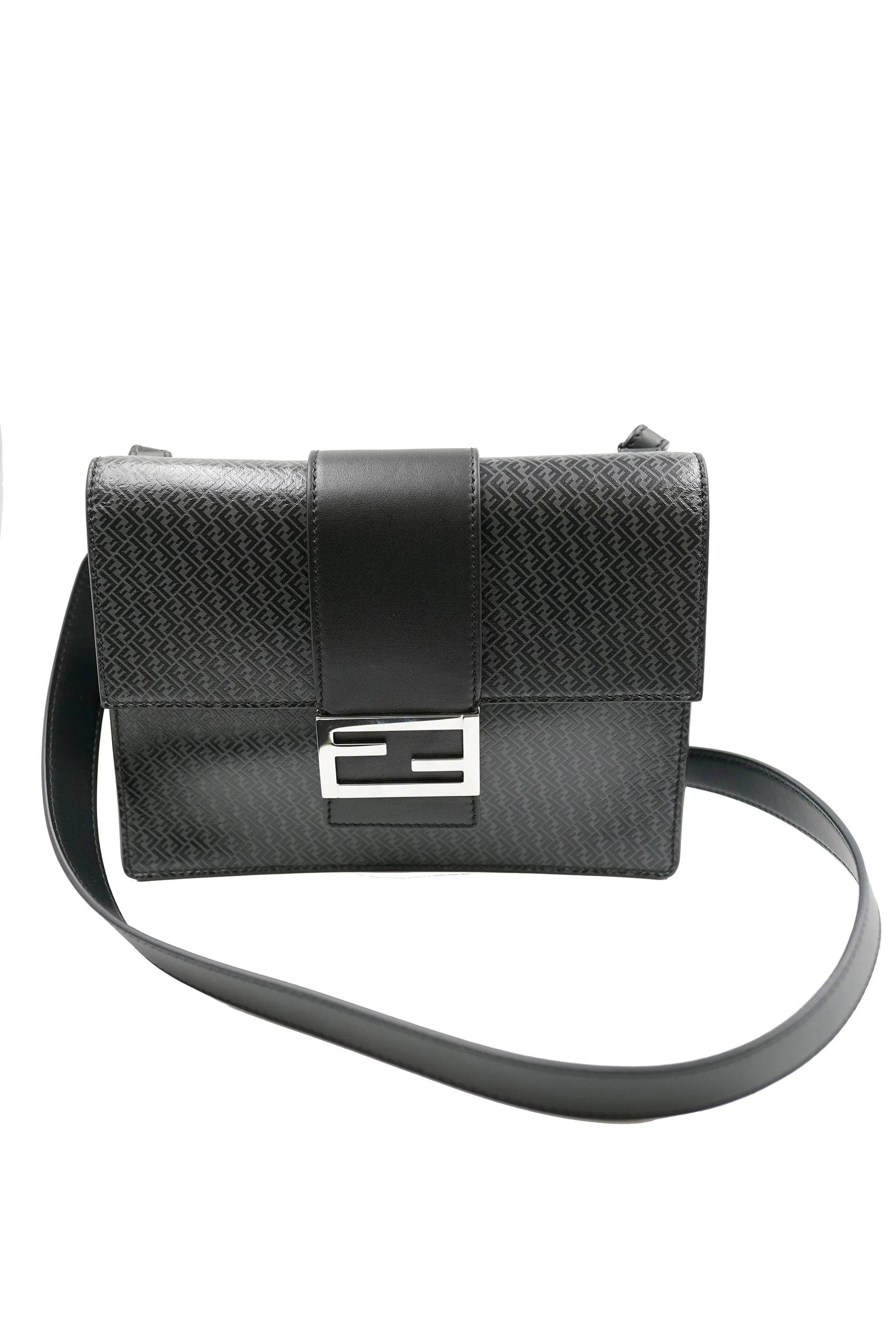 Fendi Grey and Black Micro FF Monogram Clutch and Shoulder bag . - AWL4137