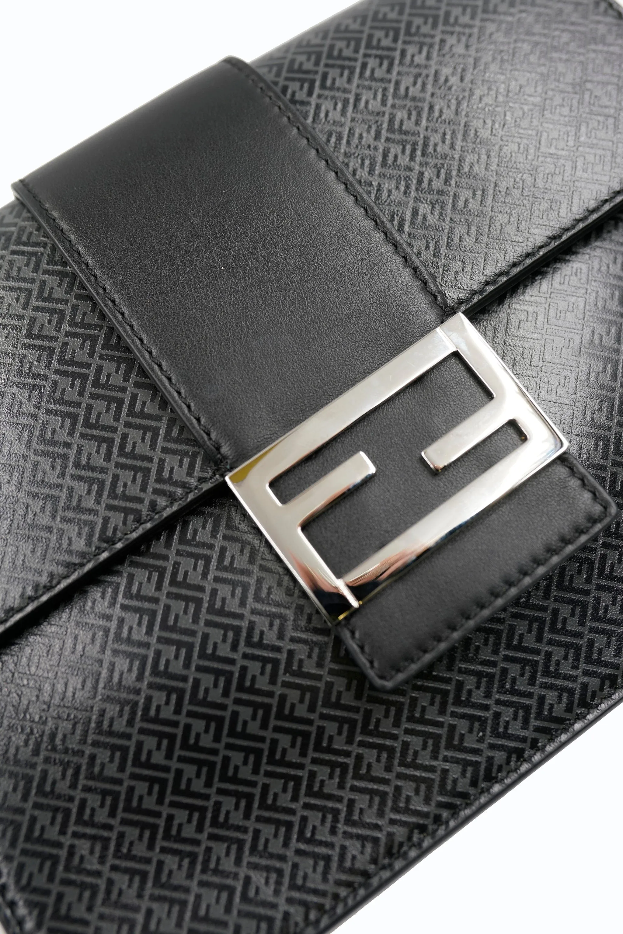 Fendi Grey and Black Micro FF Monogram Clutch and Shoulder bag . - AWL4137