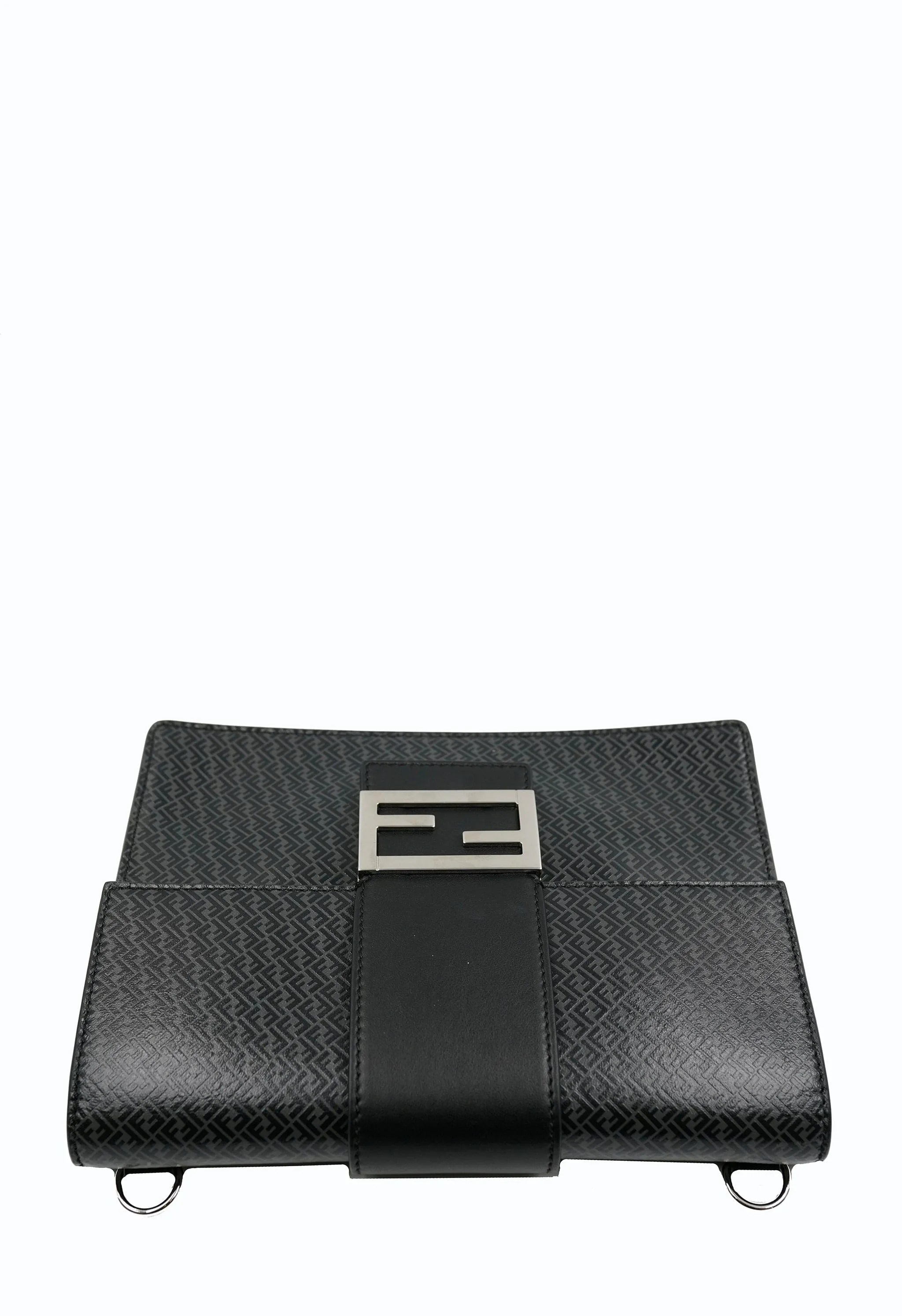 Fendi Grey and Black Micro FF Monogram Clutch and Shoulder bag . - AWL4137