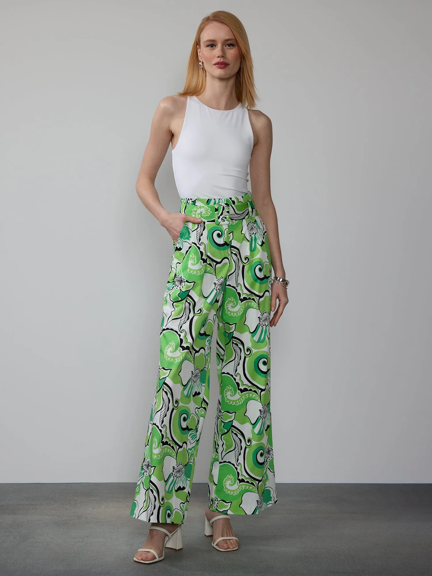 Fern Floral Print Paperbag Waist Pant