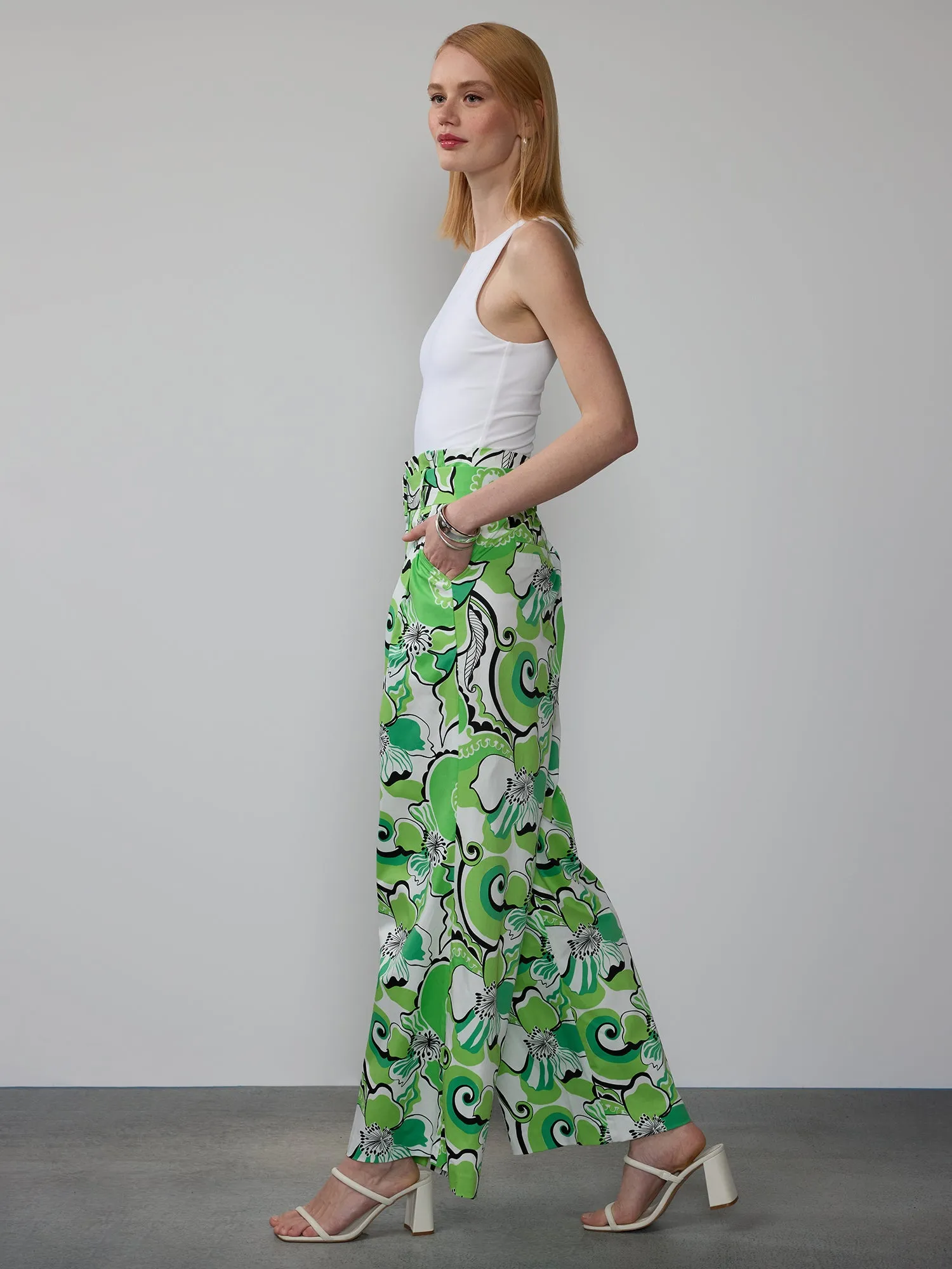 Fern Floral Print Paperbag Waist Pant