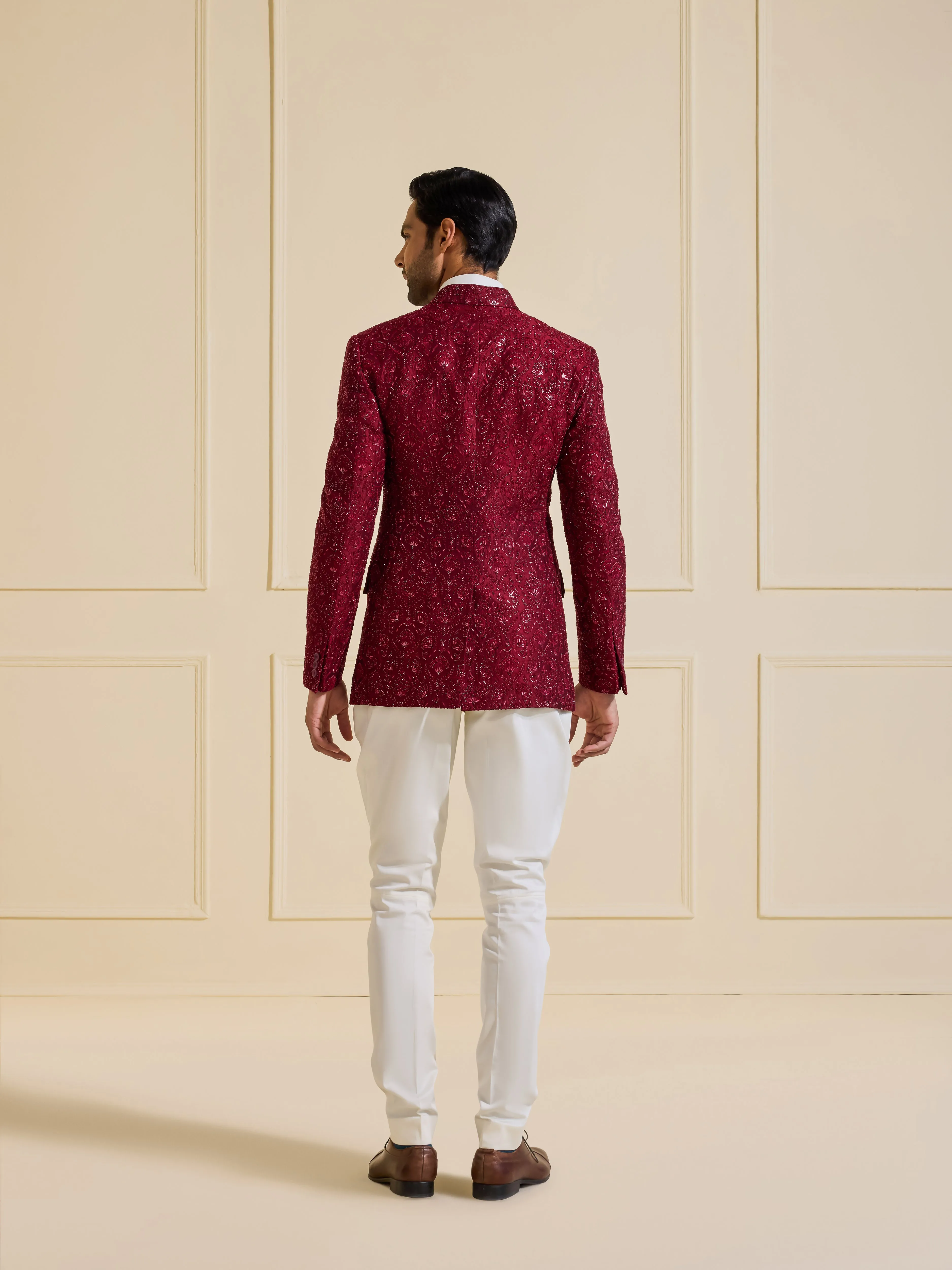 GARNET SPLENDOUR: THE SHIMMERING BANDHGALA JACKET