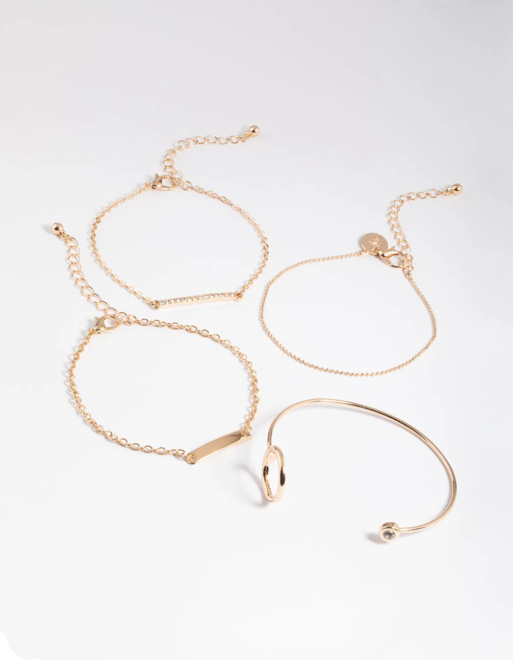 Gold Diamante Bar & Circle Bracelet 4-Pack