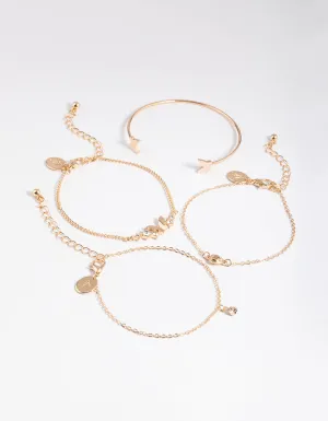 Gold Diamante Butterfly Twist Bracelet 4-Pack