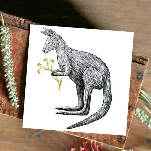 Gold: Kangaroo with Kangaroo Paw Limited Edition Fine Art Print