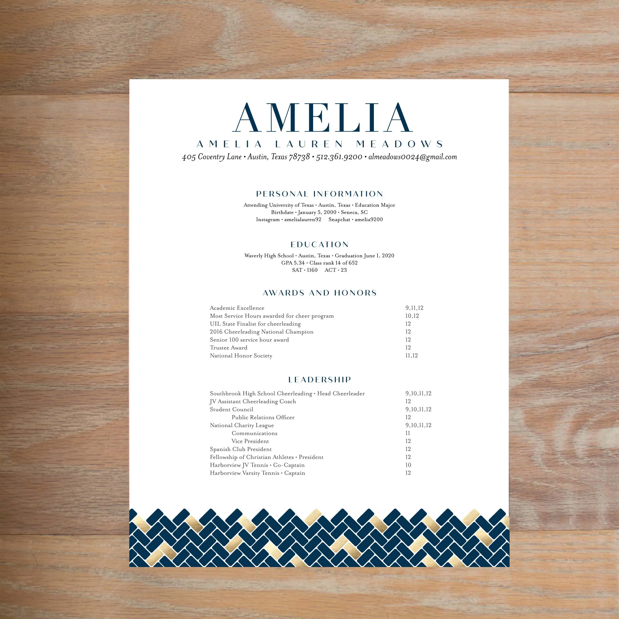 Golden Herringbone Custom Letterhead