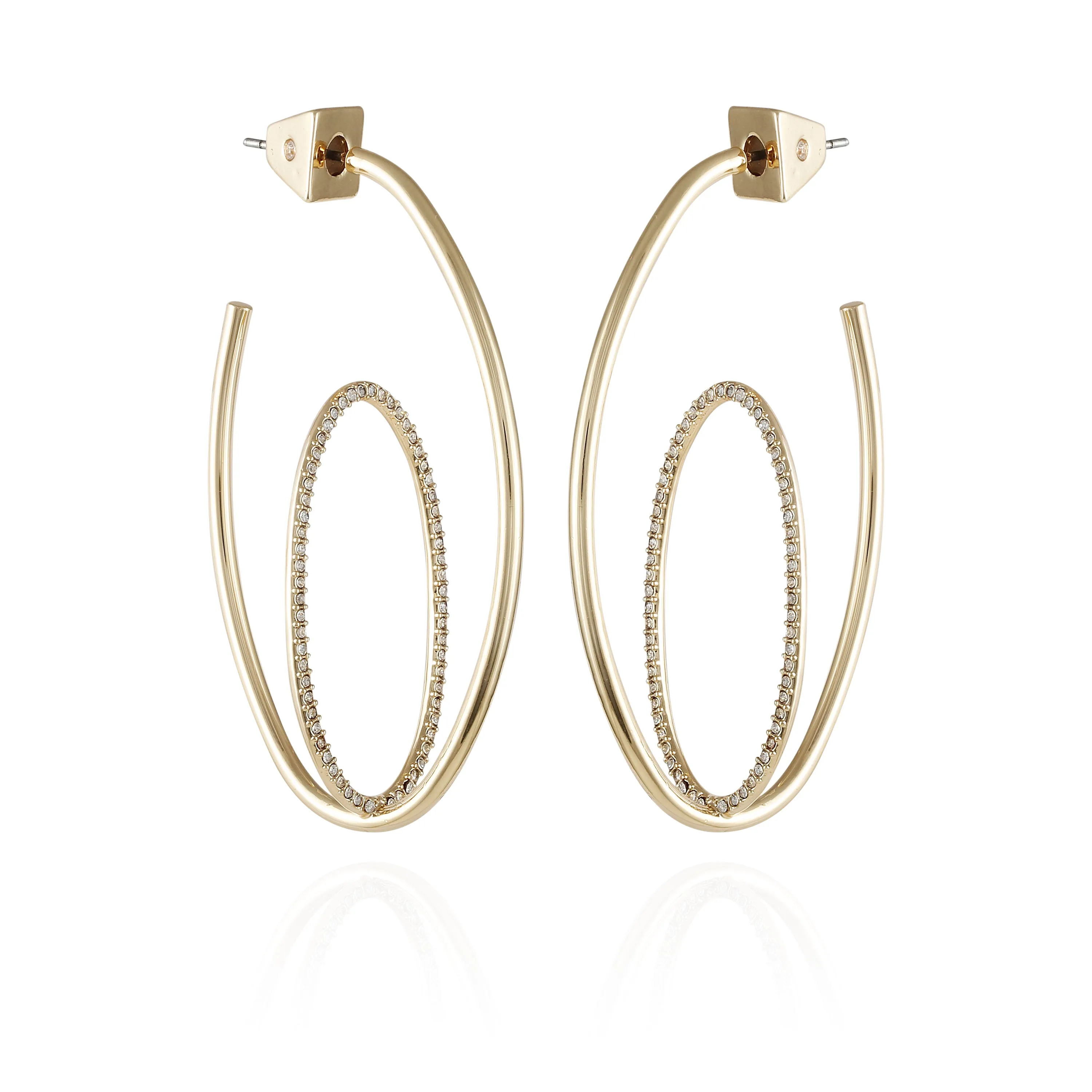 Goldtone Crystal Stone Orbital Hoop Earrings