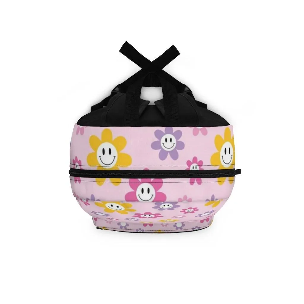 Happy Smiley Pink Flowers Cute Floral Pattern Backpack