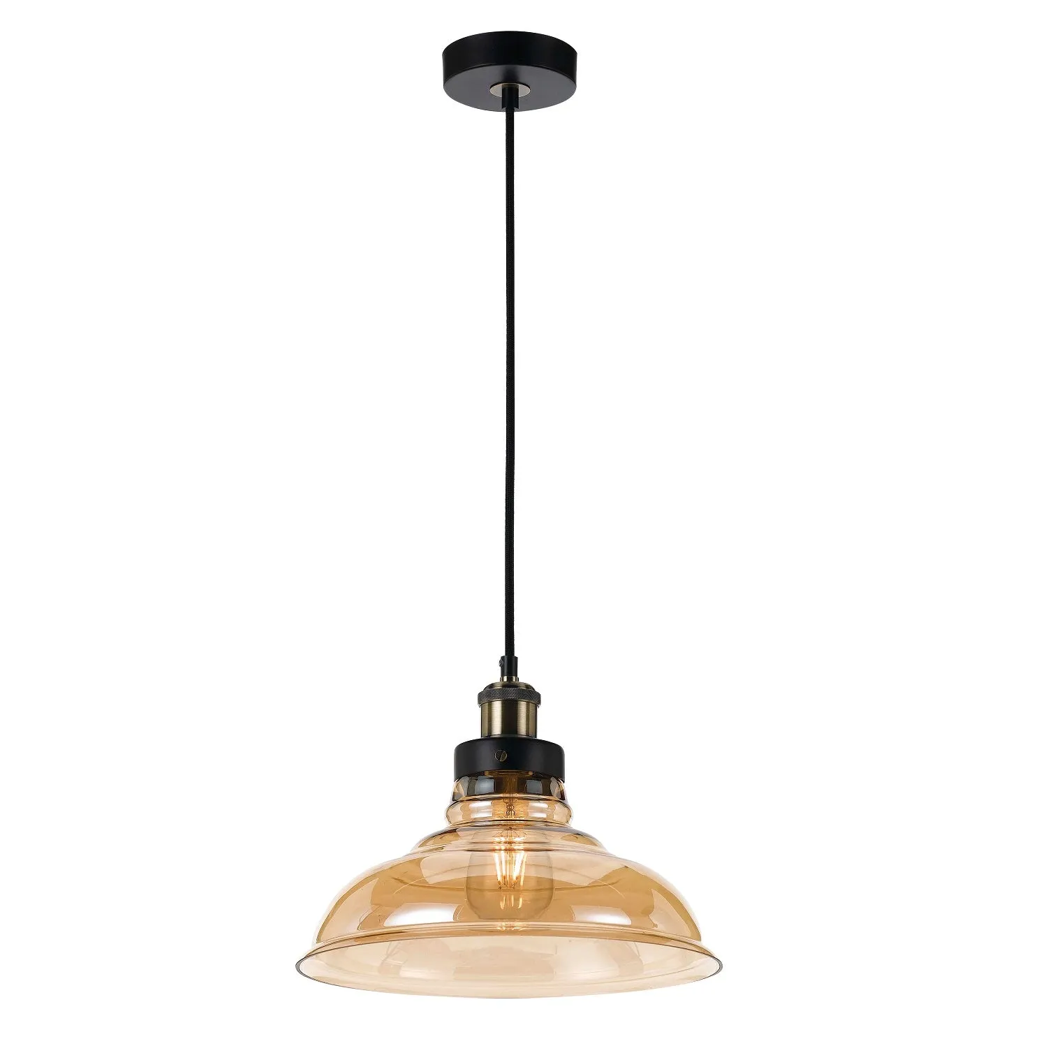 Hertel 30cm Industrial Amber Glass Shade Large Pendant