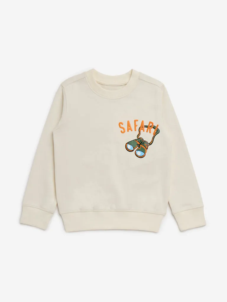 HOP Kids Beige Text Printed Sweatshirt