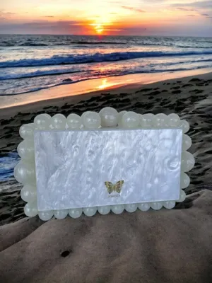 Kira White Acrylic Pearl Clutch Bag By Nikoza Collection