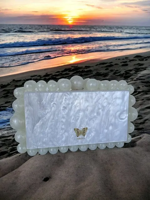 Kira White Acrylic Pearl Clutch Bag By Nikoza Collection