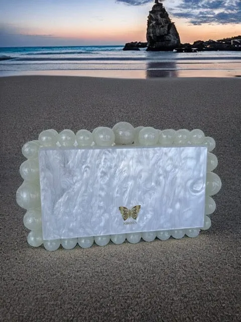 Kira White Acrylic Pearl Clutch Bag By Nikoza Collection