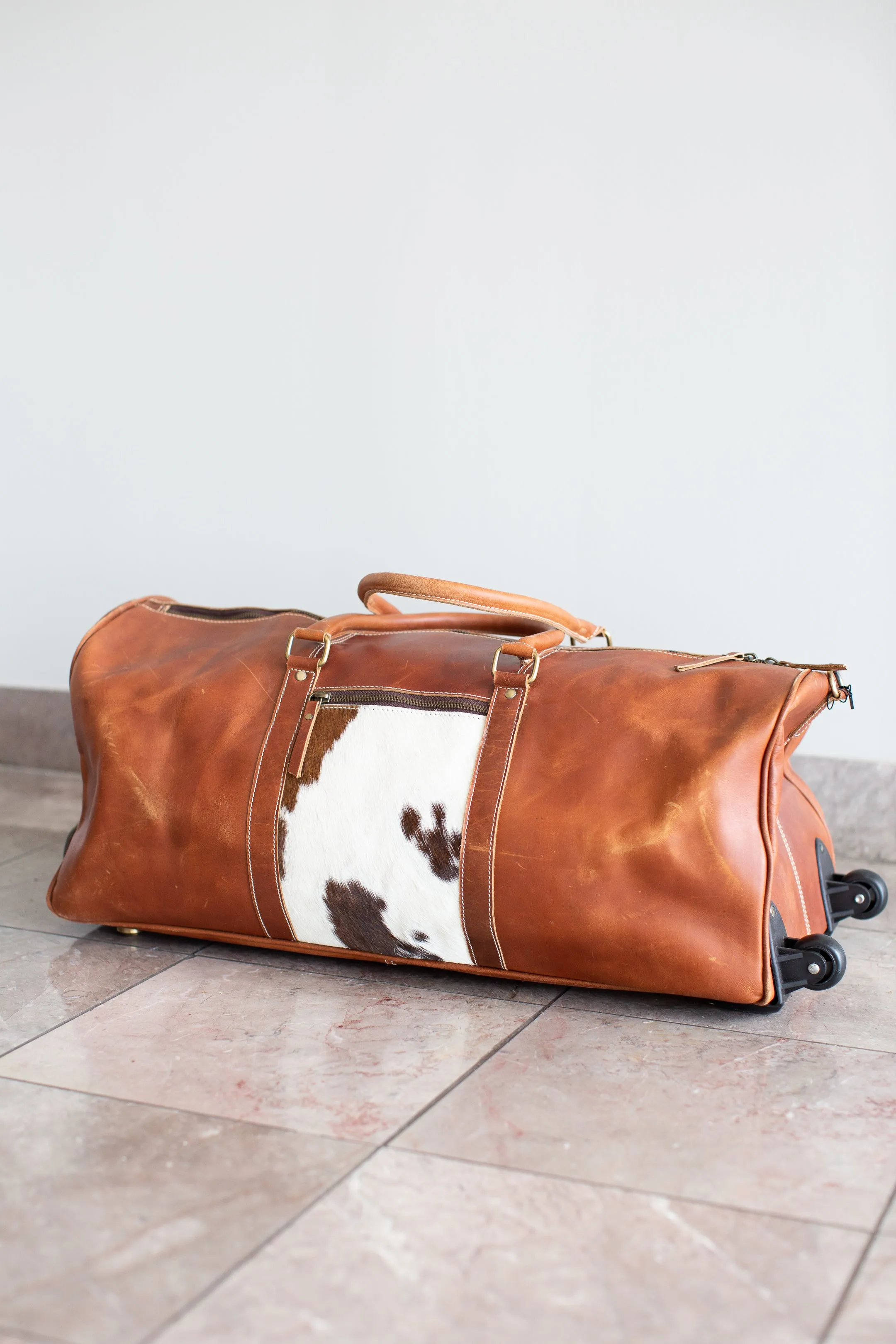 Leather & Cowhide Duffle Bag with Wheels