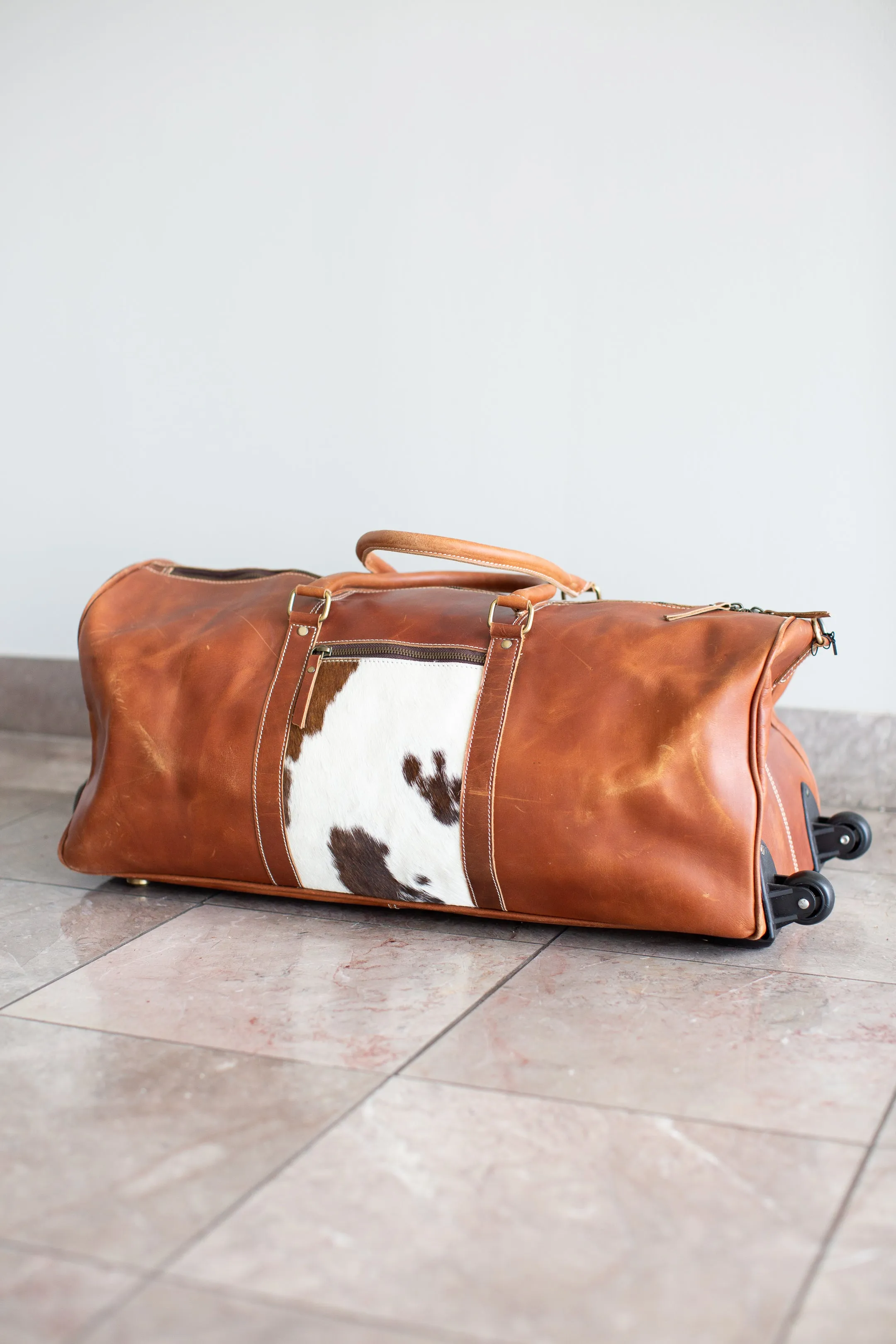 Leather & Cowhide Duffle Bag with Wheels