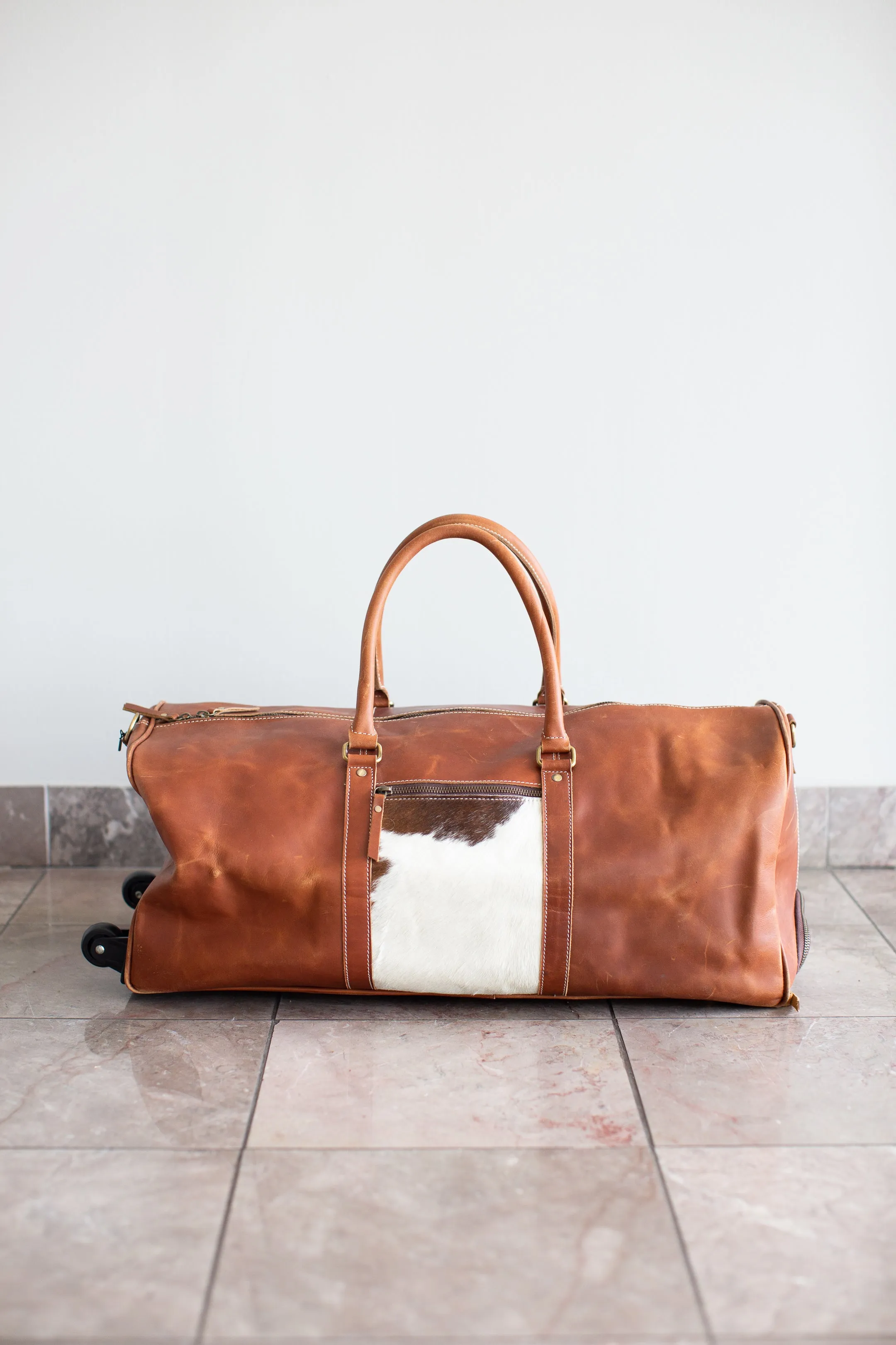 Leather & Cowhide Duffle Bag with Wheels