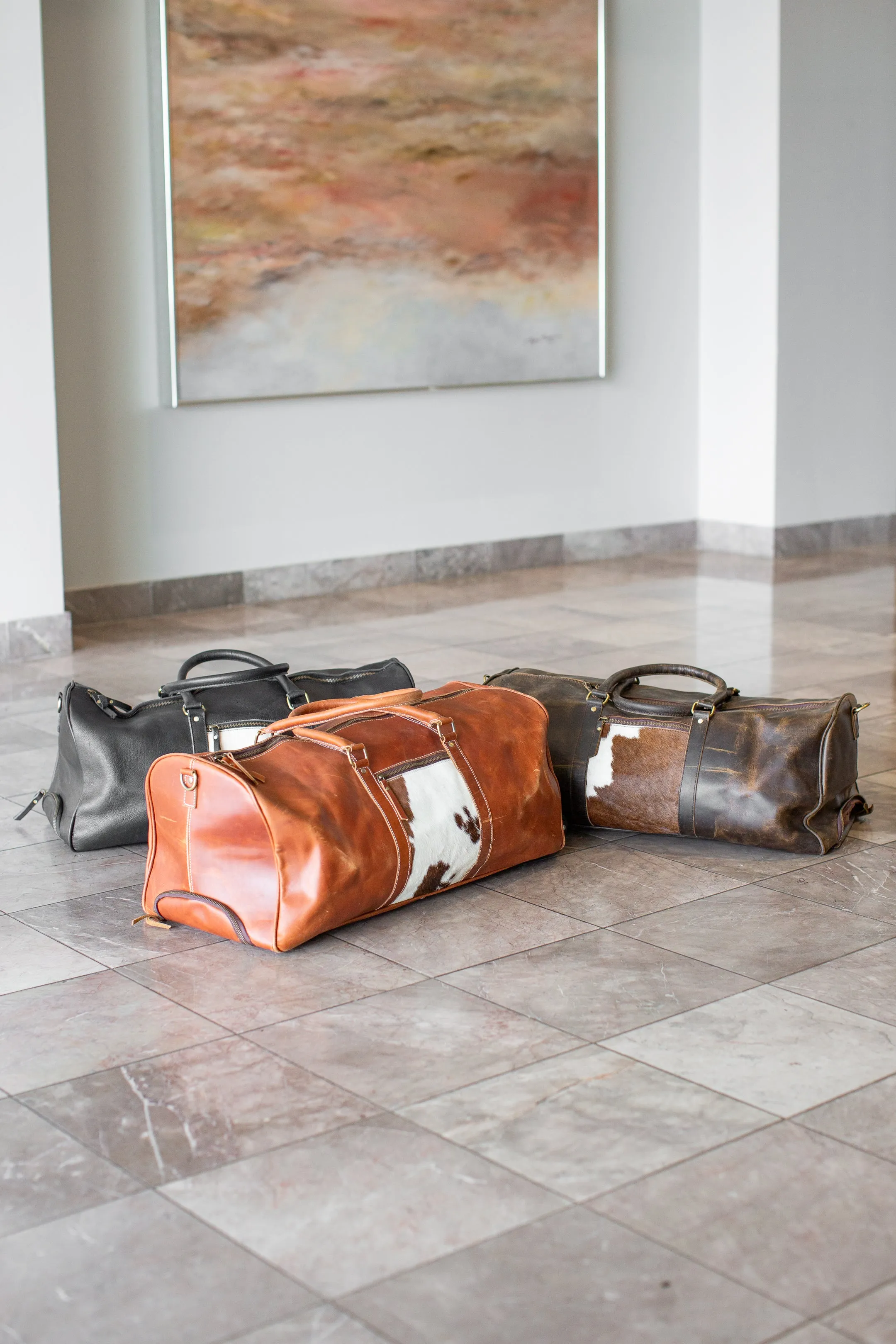 Leather & Cowhide Duffle Bag with Wheels