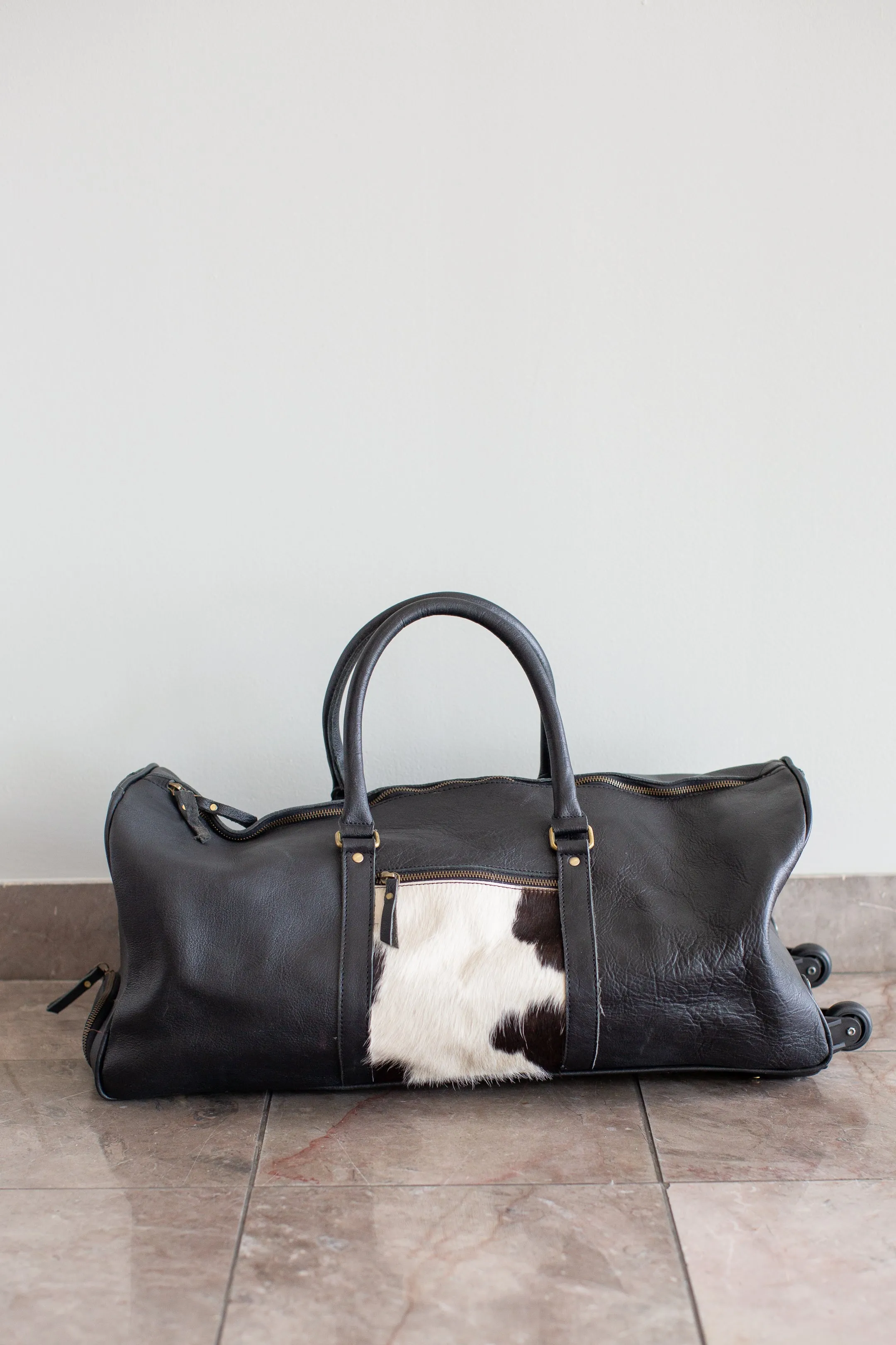 Leather & Cowhide Duffle Bag with Wheels