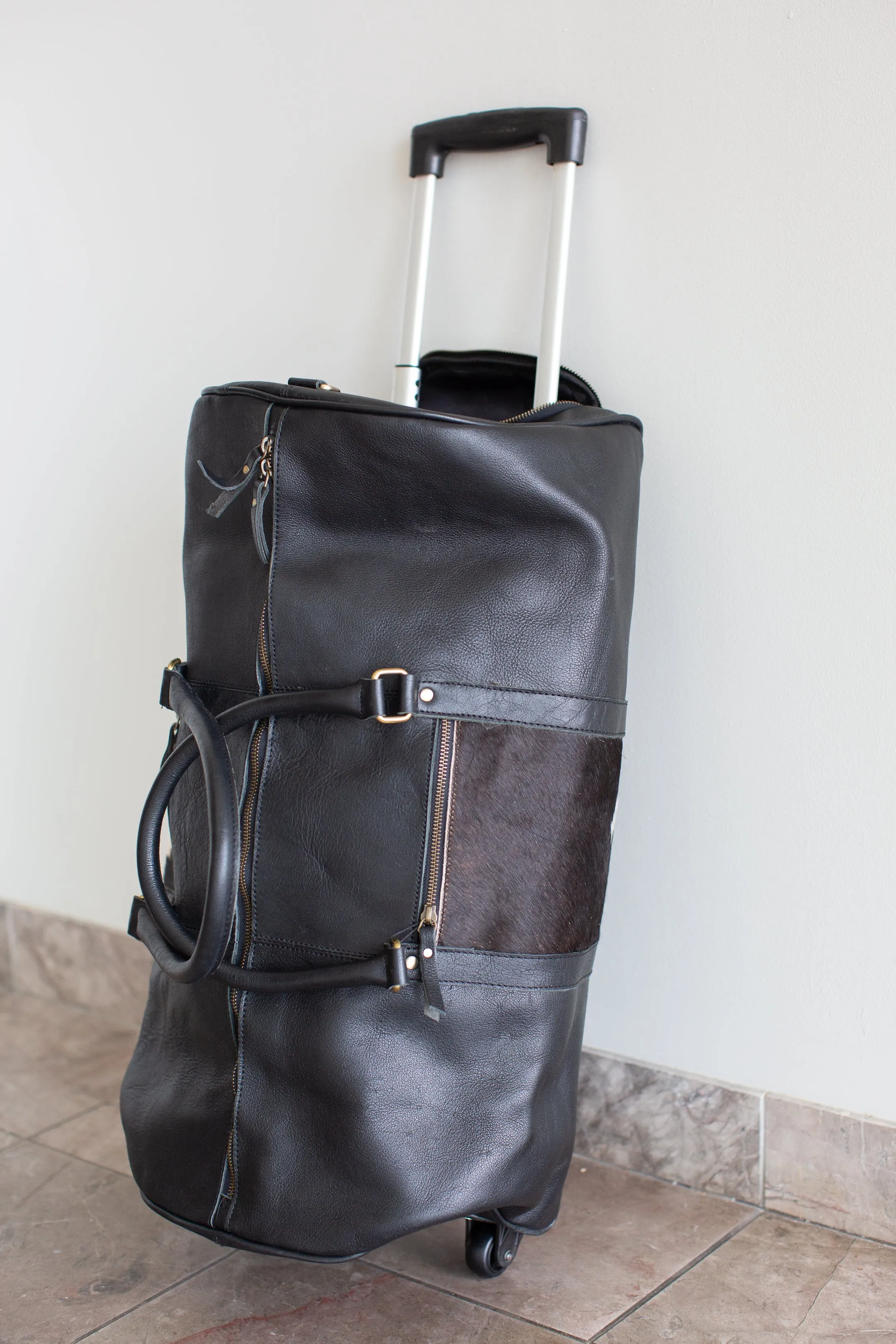 Leather & Cowhide Duffle Bag with Wheels