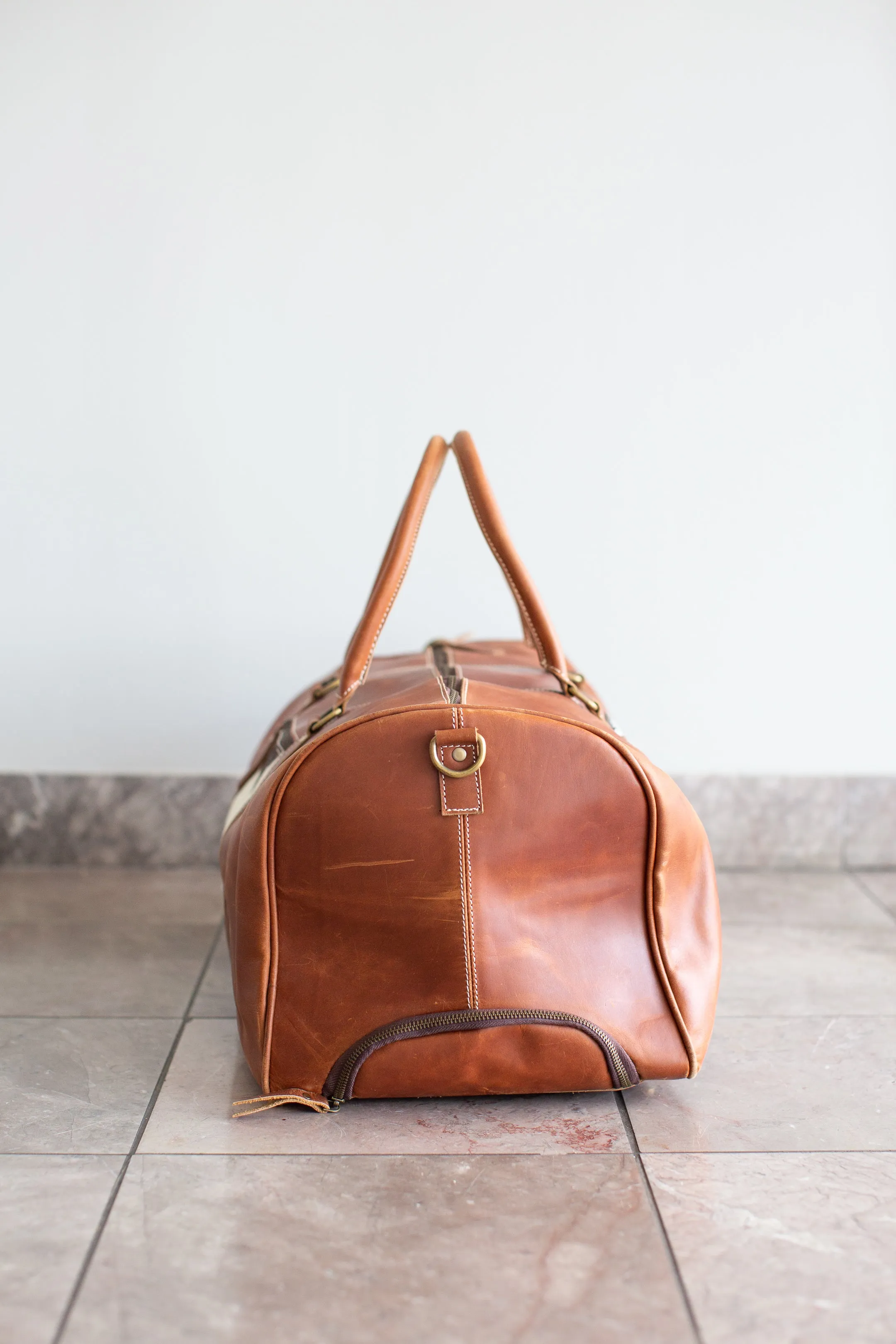 Leather & Cowhide Duffle Bag with Wheels