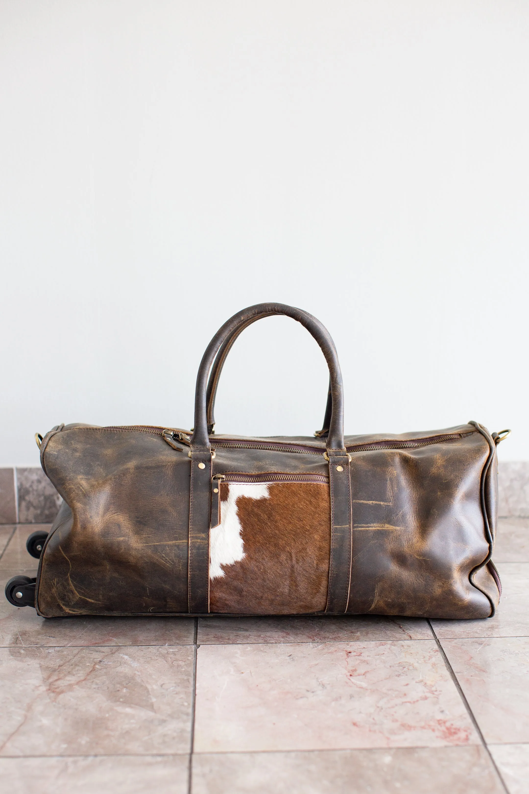 Leather & Cowhide Duffle Bag with Wheels