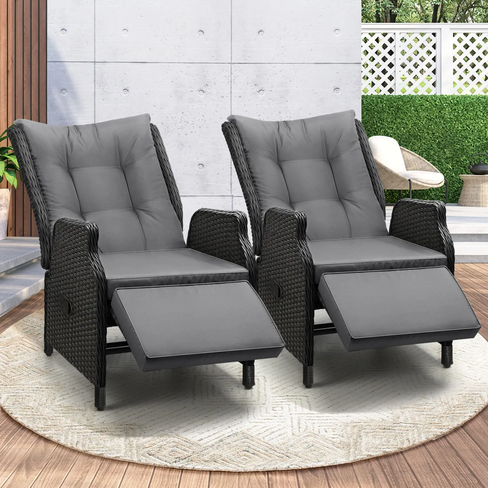 Livisip Sun Lounge Recliner Chairs Outdoor Furniture Patio Wicker Sofa 2 Piece