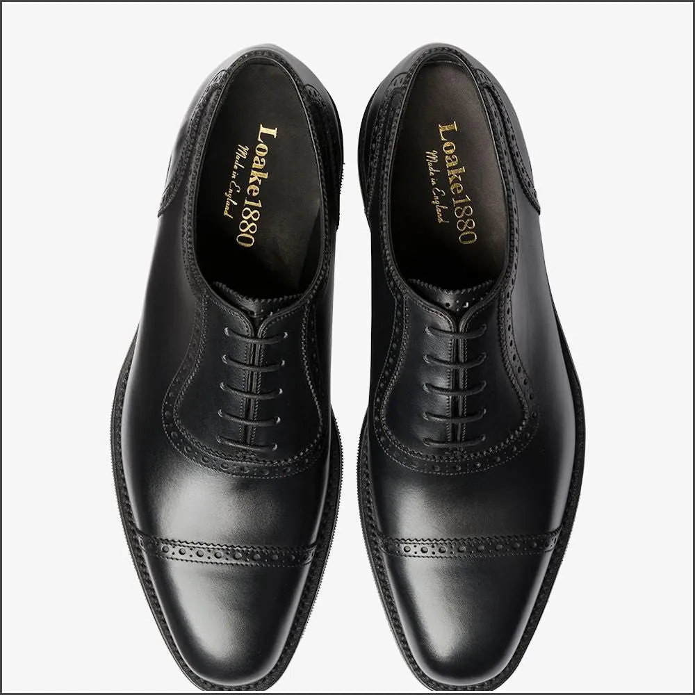 Loake Fleet Black Semi Brogue Oxford Shoe-