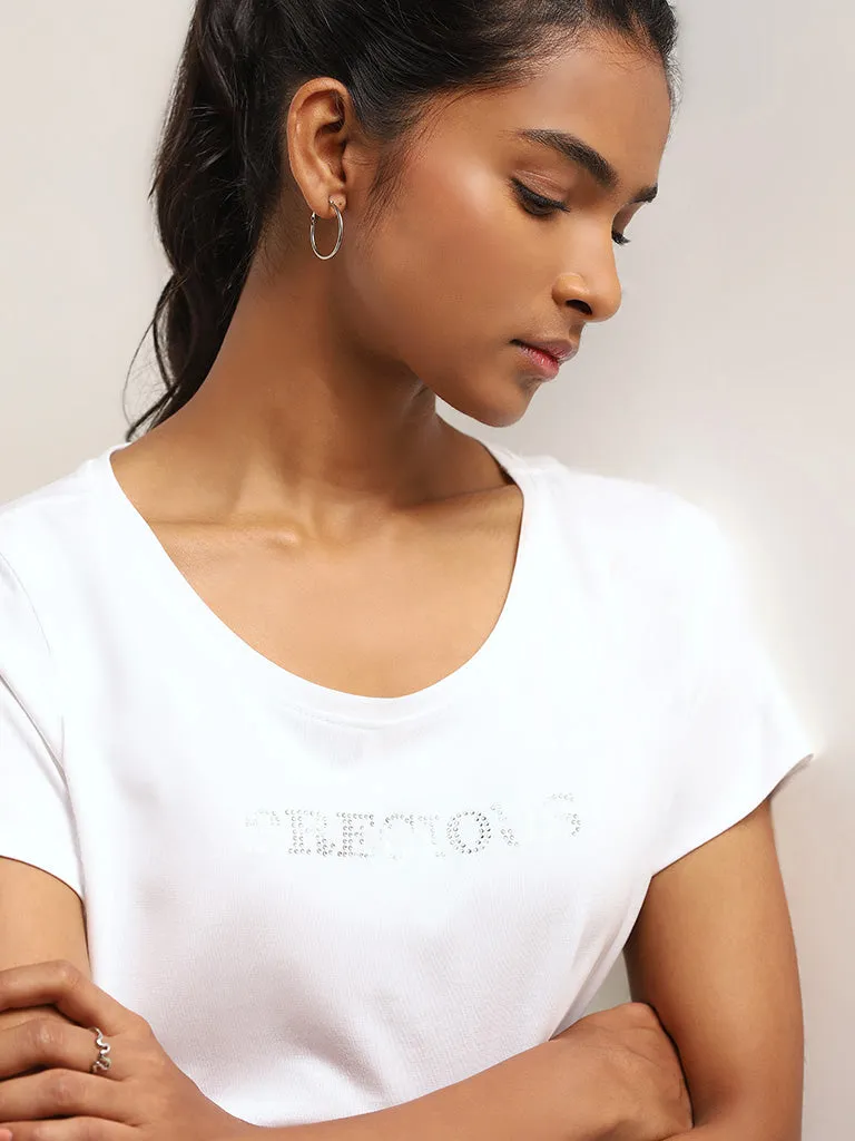 LOV White Diamante Text Design T-Shirt