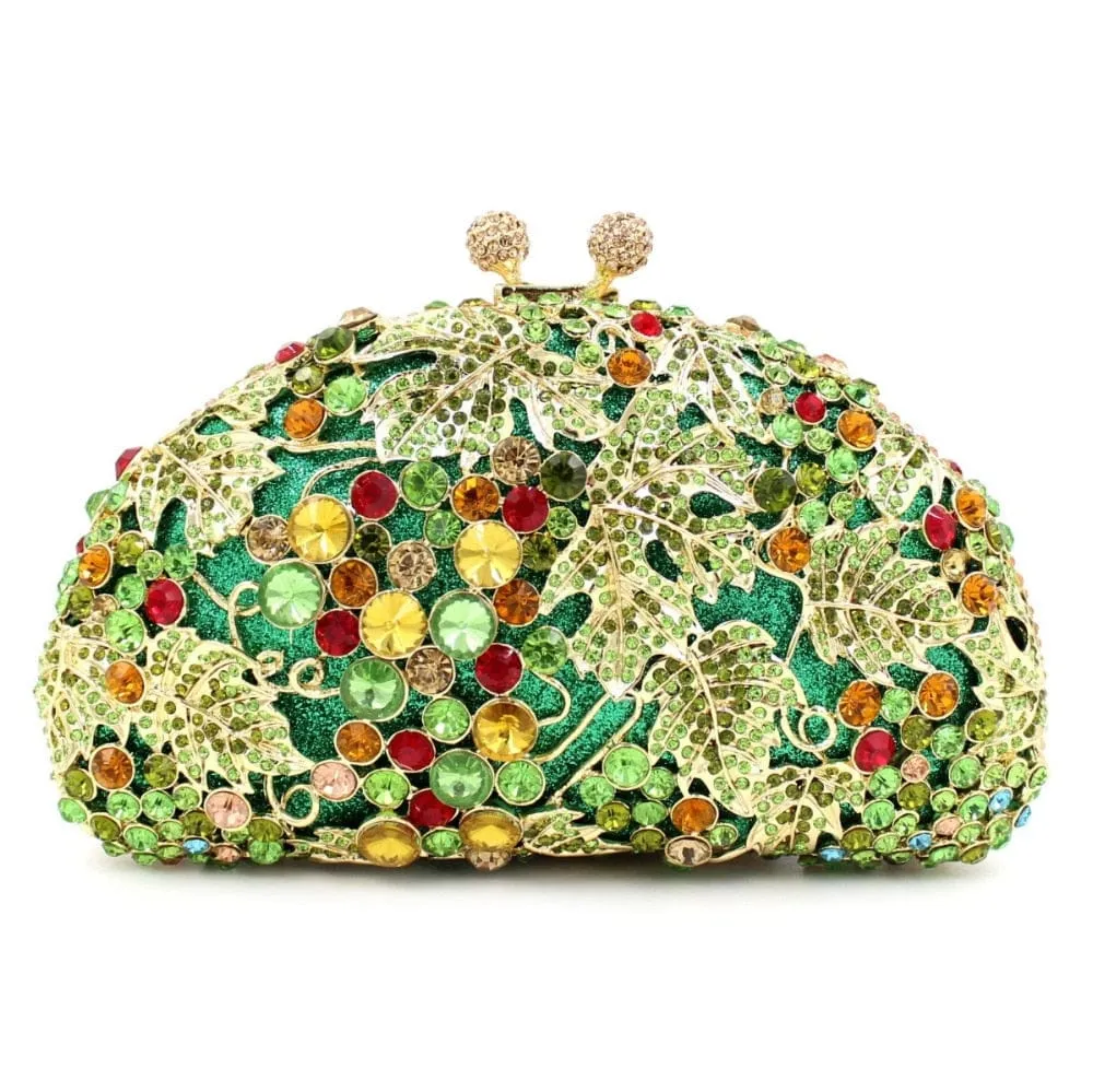 Luxury Green Tone Crystal Beaded Party Clutch For Ladies