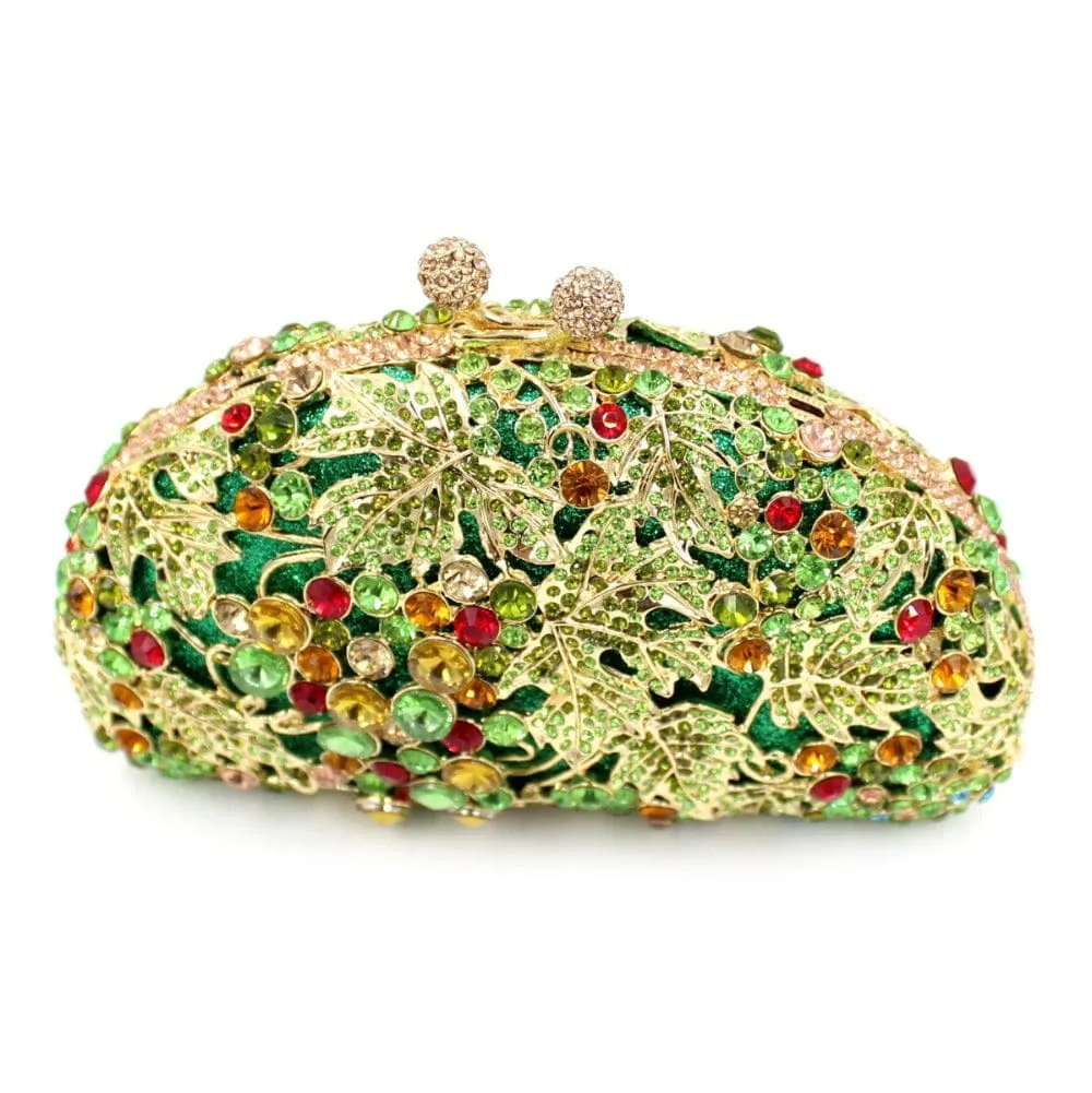 Luxury Green Tone Crystal Beaded Party Clutch For Ladies