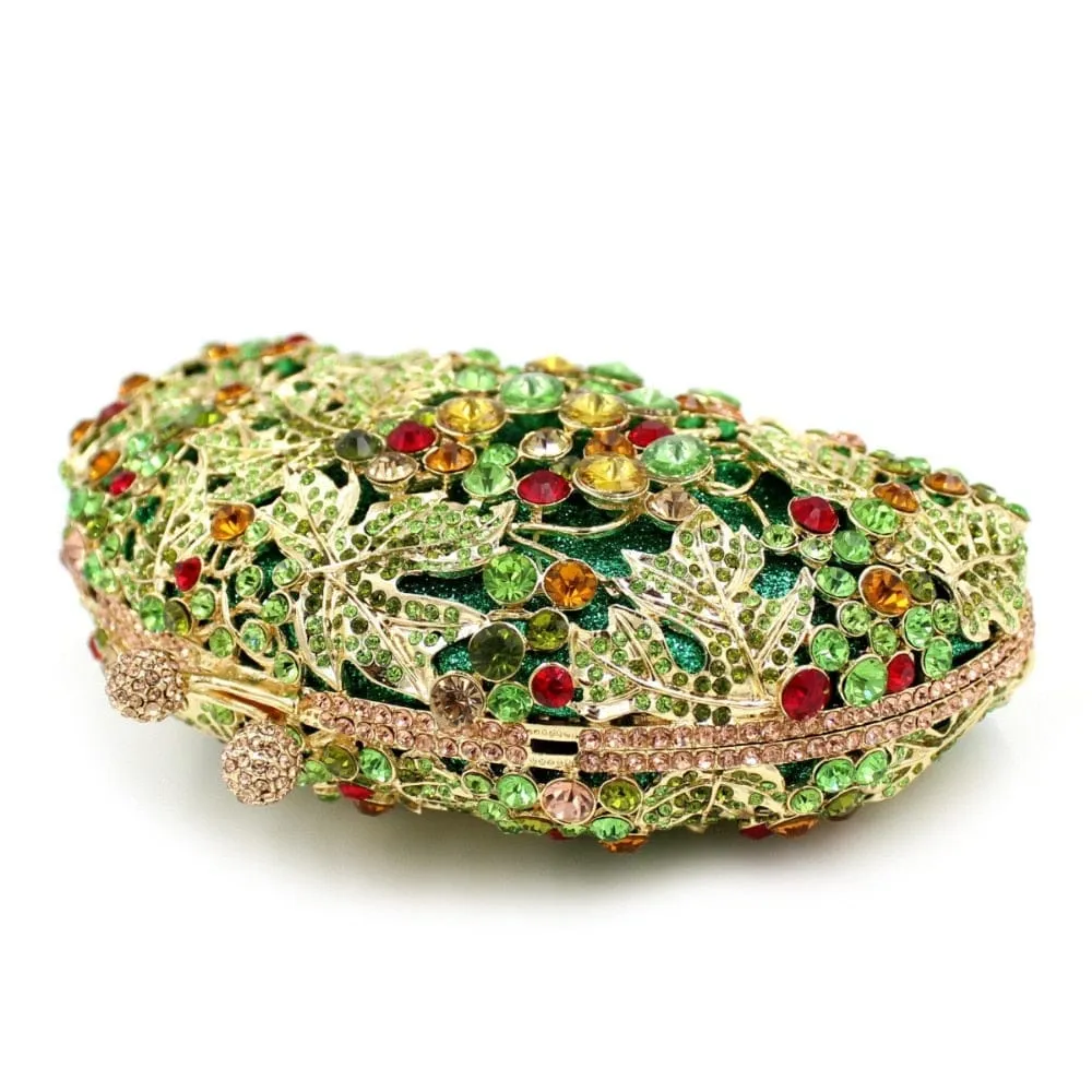 Luxury Green Tone Crystal Beaded Party Clutch For Ladies