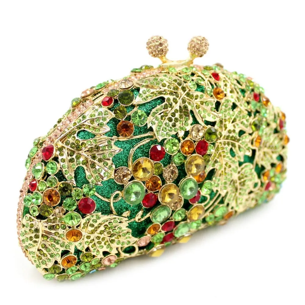 Luxury Green Tone Crystal Beaded Party Clutch For Ladies