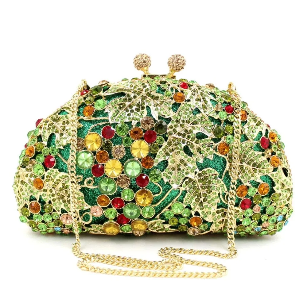 Luxury Green Tone Crystal Beaded Party Clutch For Ladies