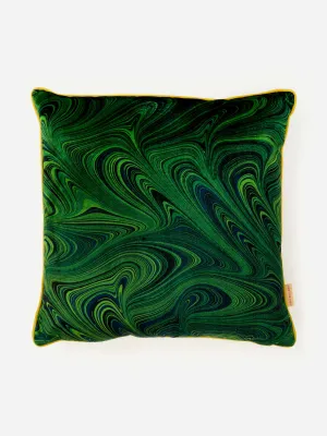 Malachite marbled velvet square cushion