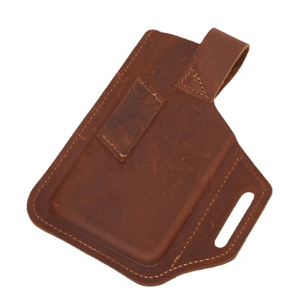 Men EDC Genuine Leather 6.5 Inch Phone Holder Waist Belt Bag