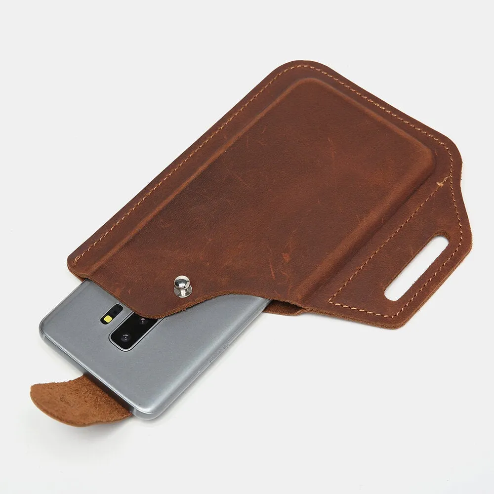 Men EDC Genuine Leather 6.5 Inch Phone Holder Waist Belt Bag