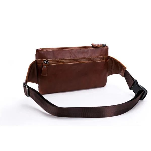 Men Genuine Leather Waist Bag Multifunction Phone Bag Casual Sport Bag