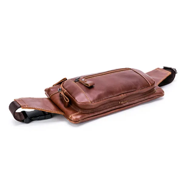 Men Genuine Leather Waist Bag Multifunction Phone Bag Casual Sport Bag