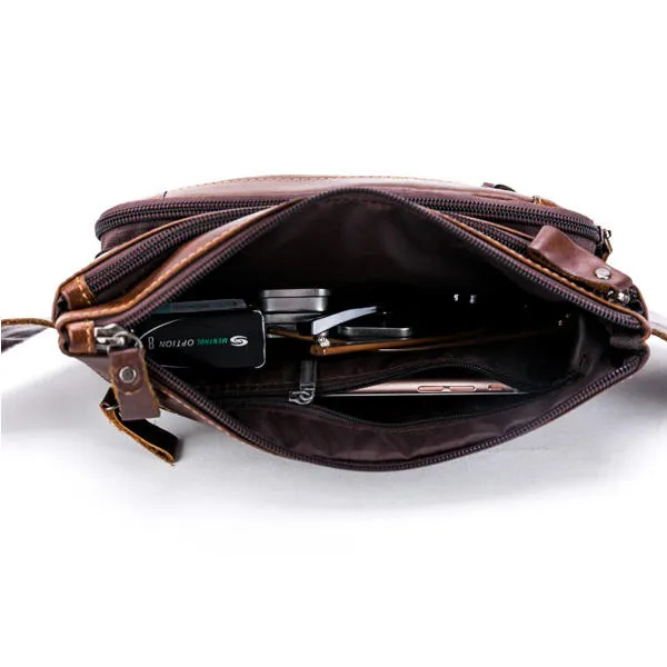 Men Genuine Leather Waist Bag Multifunction Phone Bag Casual Sport Bag