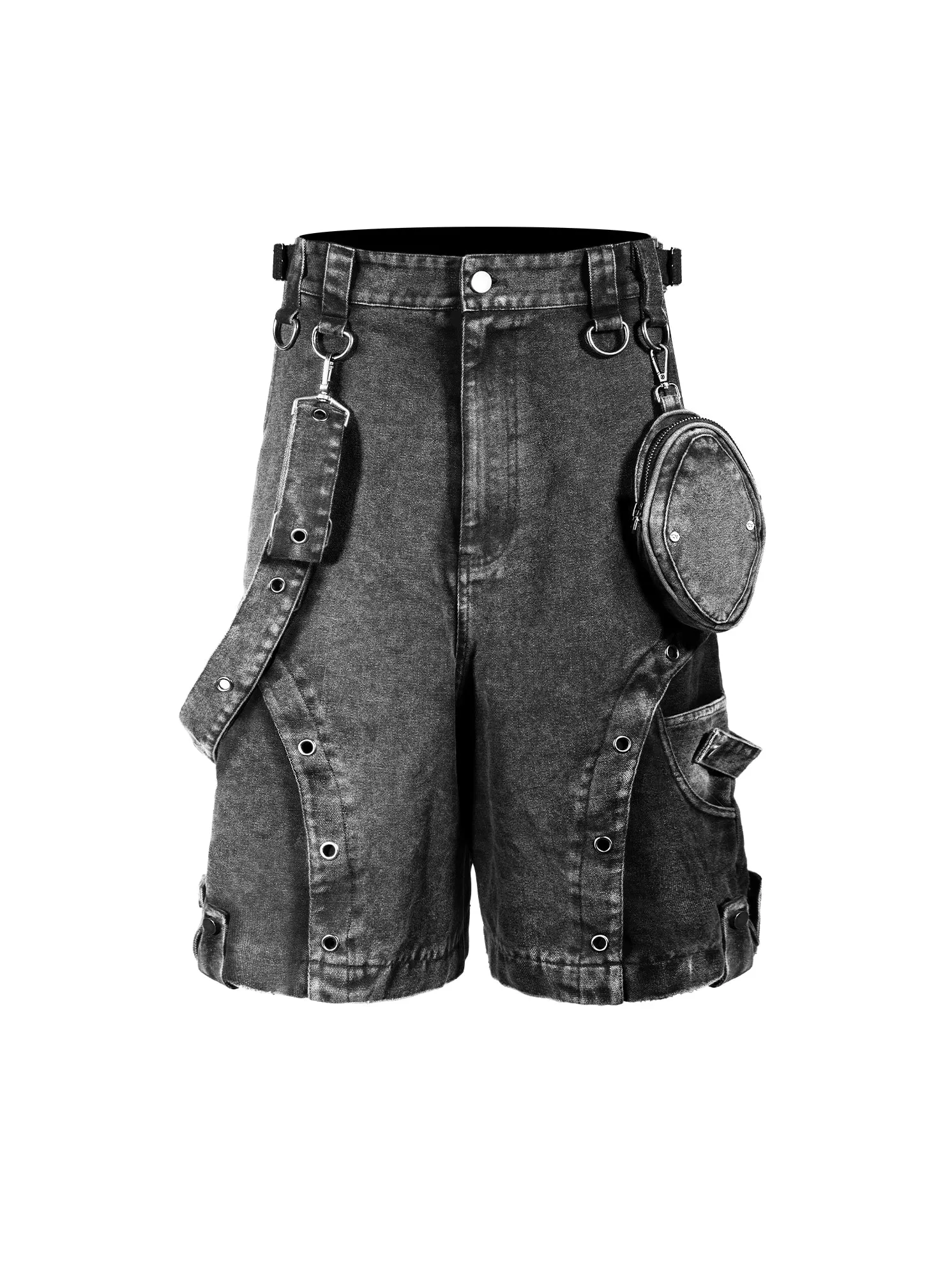 Metal Gray Waist Bag Harem Shorts