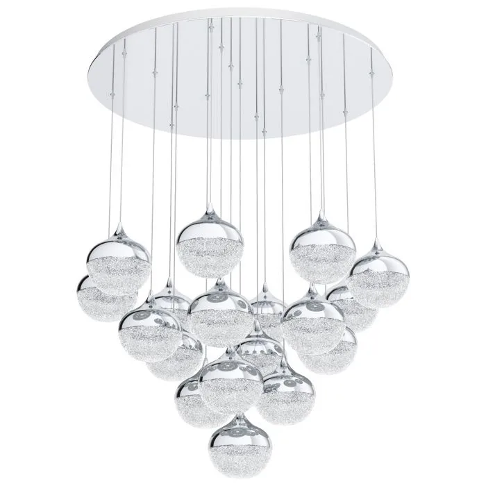 Mioglia 18 Light LED Crushed Granille and Chrome Pendant