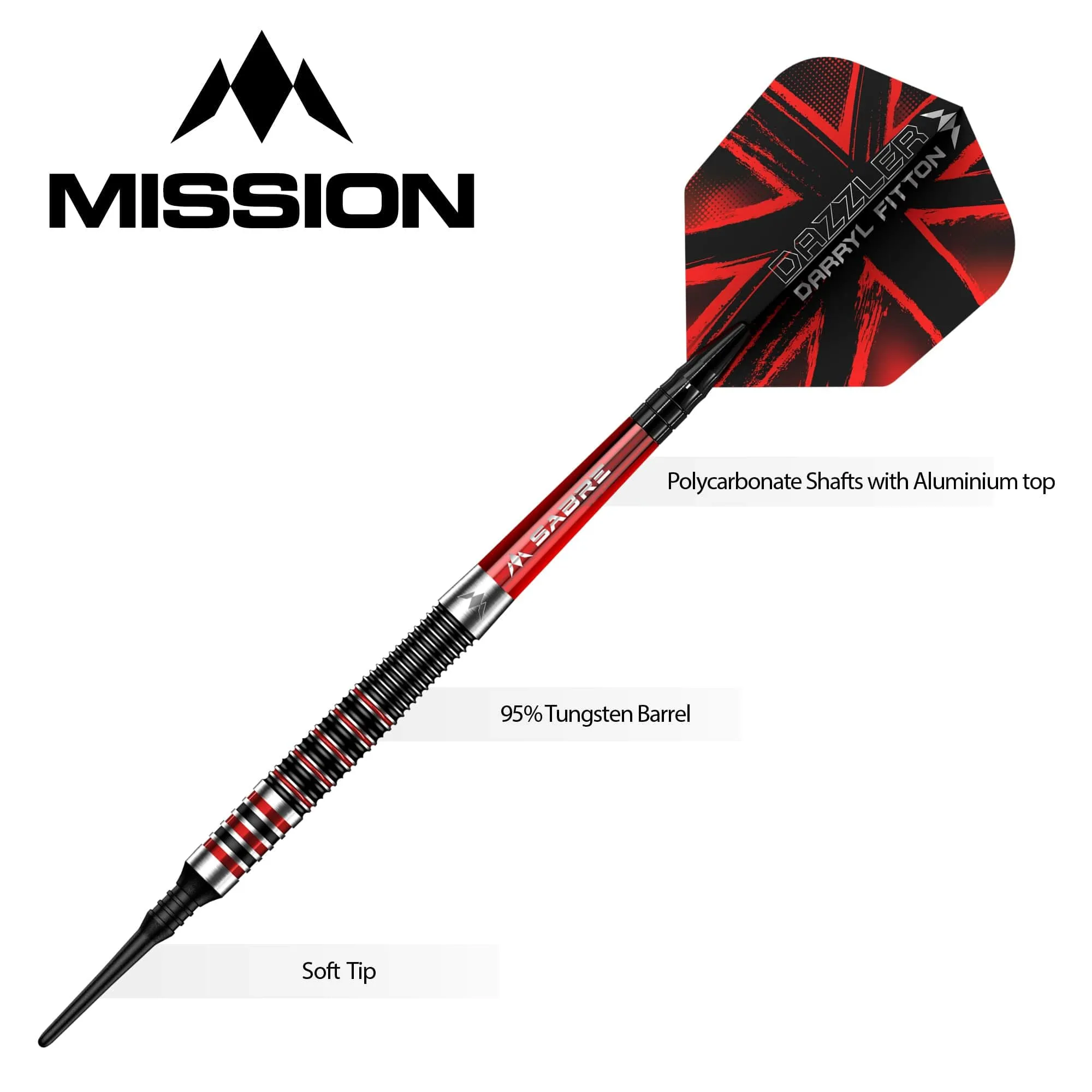 Mission Darryl Fitton Darts - Soft Tip - Electro Black & Red - The Dazzler - 18g