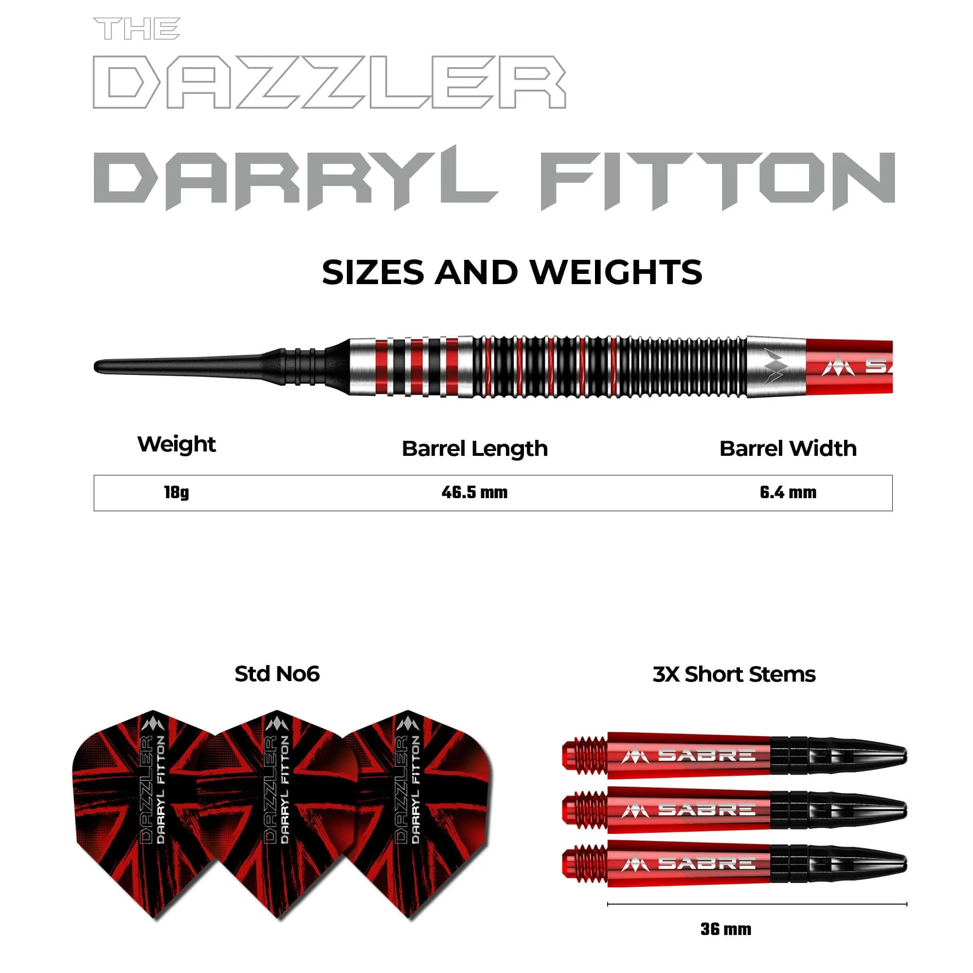 Mission Darryl Fitton Darts - Soft Tip - Electro Black & Red - The Dazzler - 18g