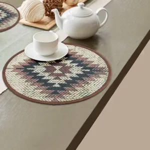 Mona B - Set of 2 Printed  Placemats, 13 INCH Round, Best for Bed-Side Table/Center Table, Dining Table/Shelves (Aztec)