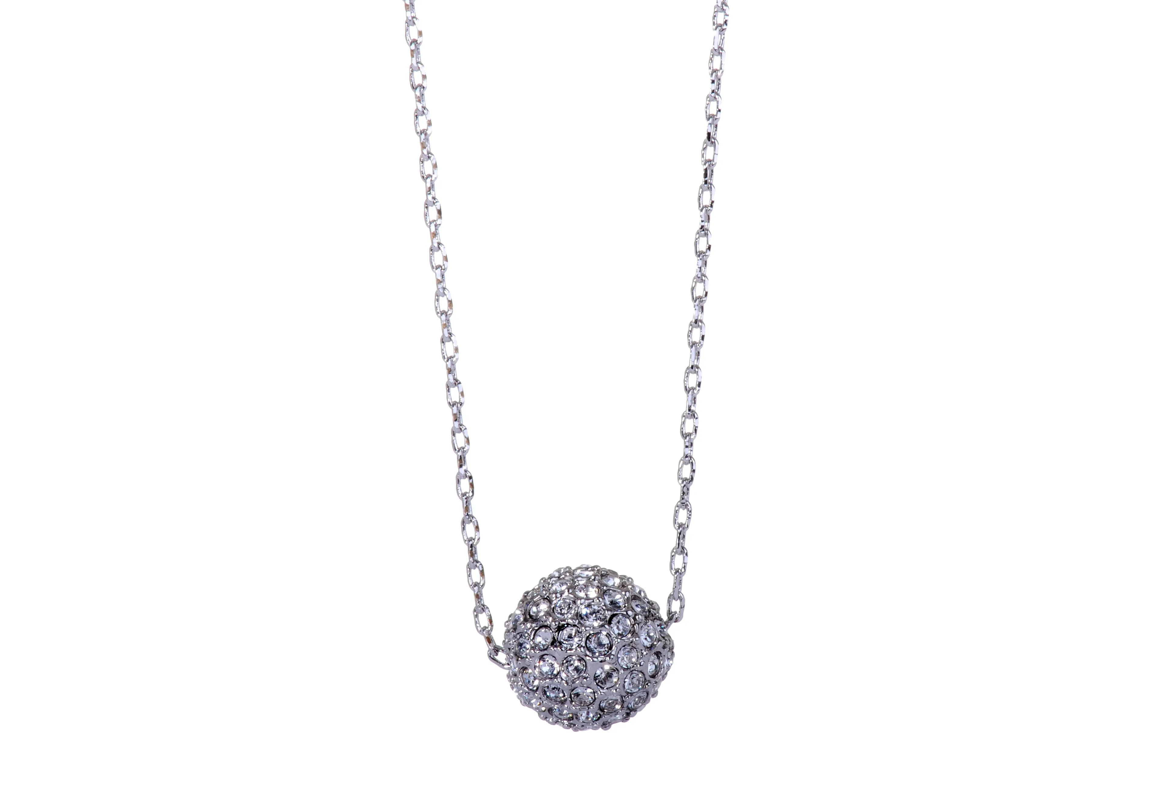 N7152 Spherical Rhodium Plated Swarovski Elements Ball Pendant Necklace