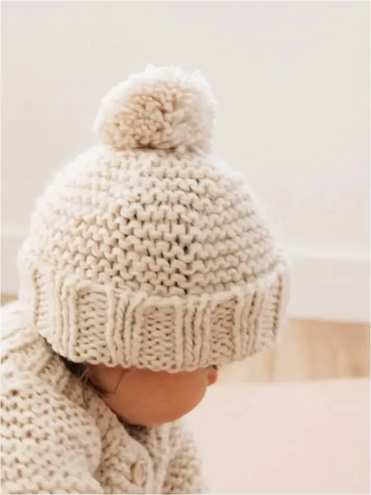 Natural Garter Stitch Beanie Hat