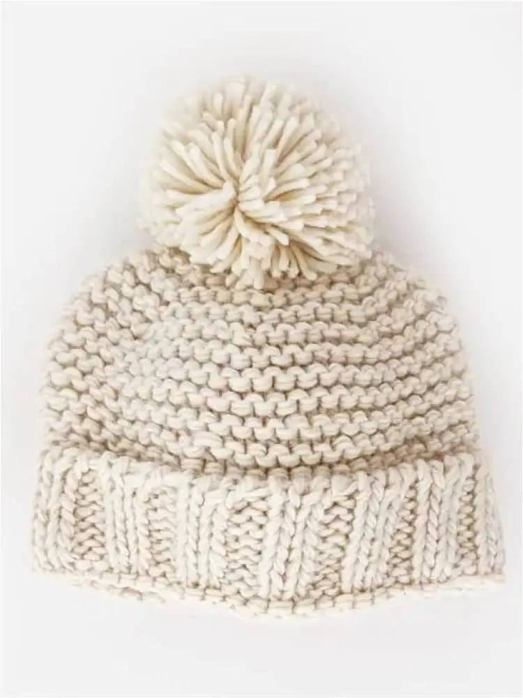 Natural Garter Stitch Beanie Hat