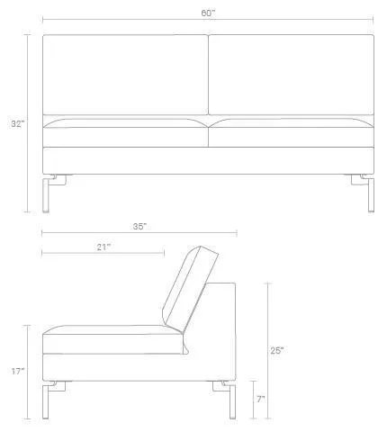 New Standard Armless Leather Sofa