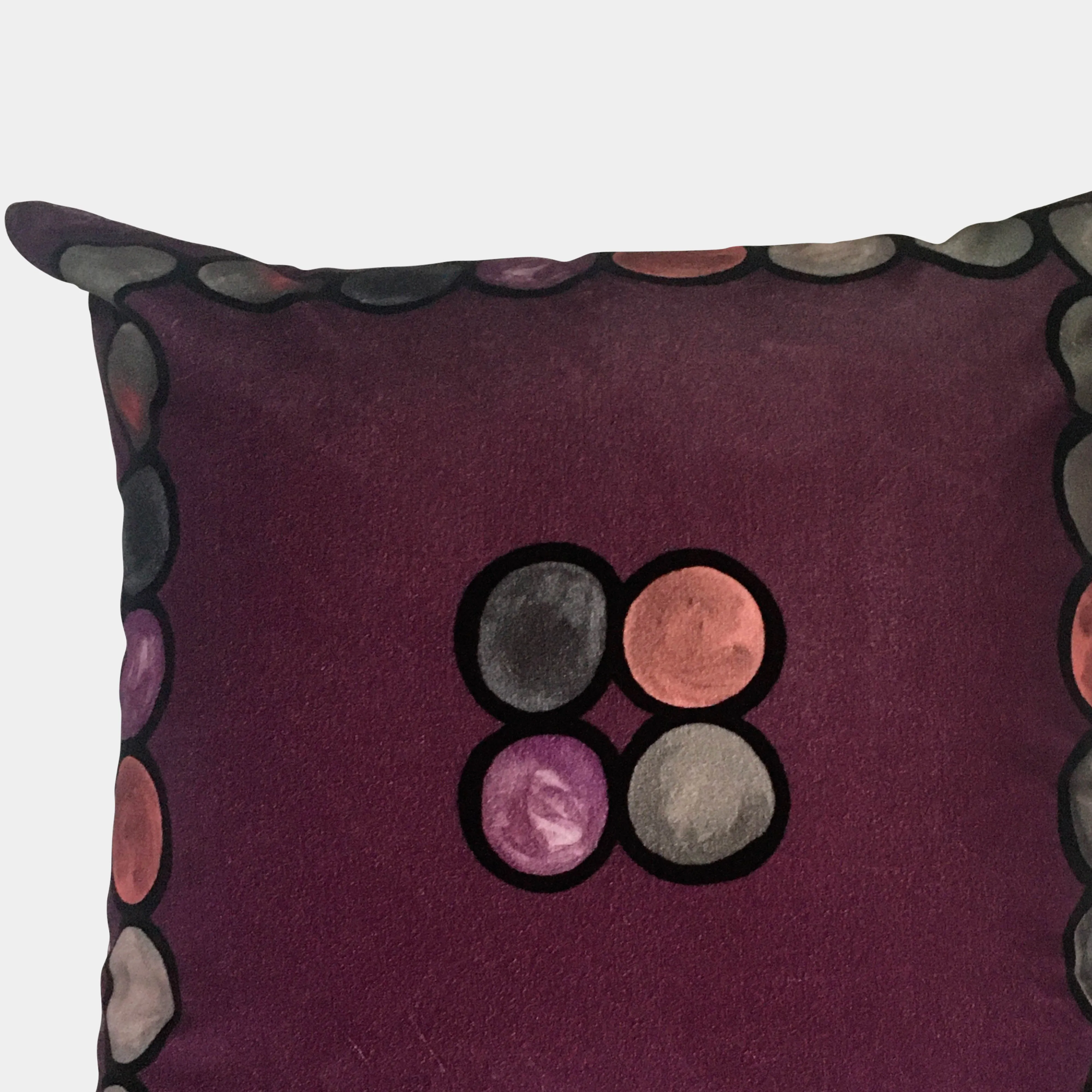 Ombré Circle Velvet Cushion - Aubergine    Grey